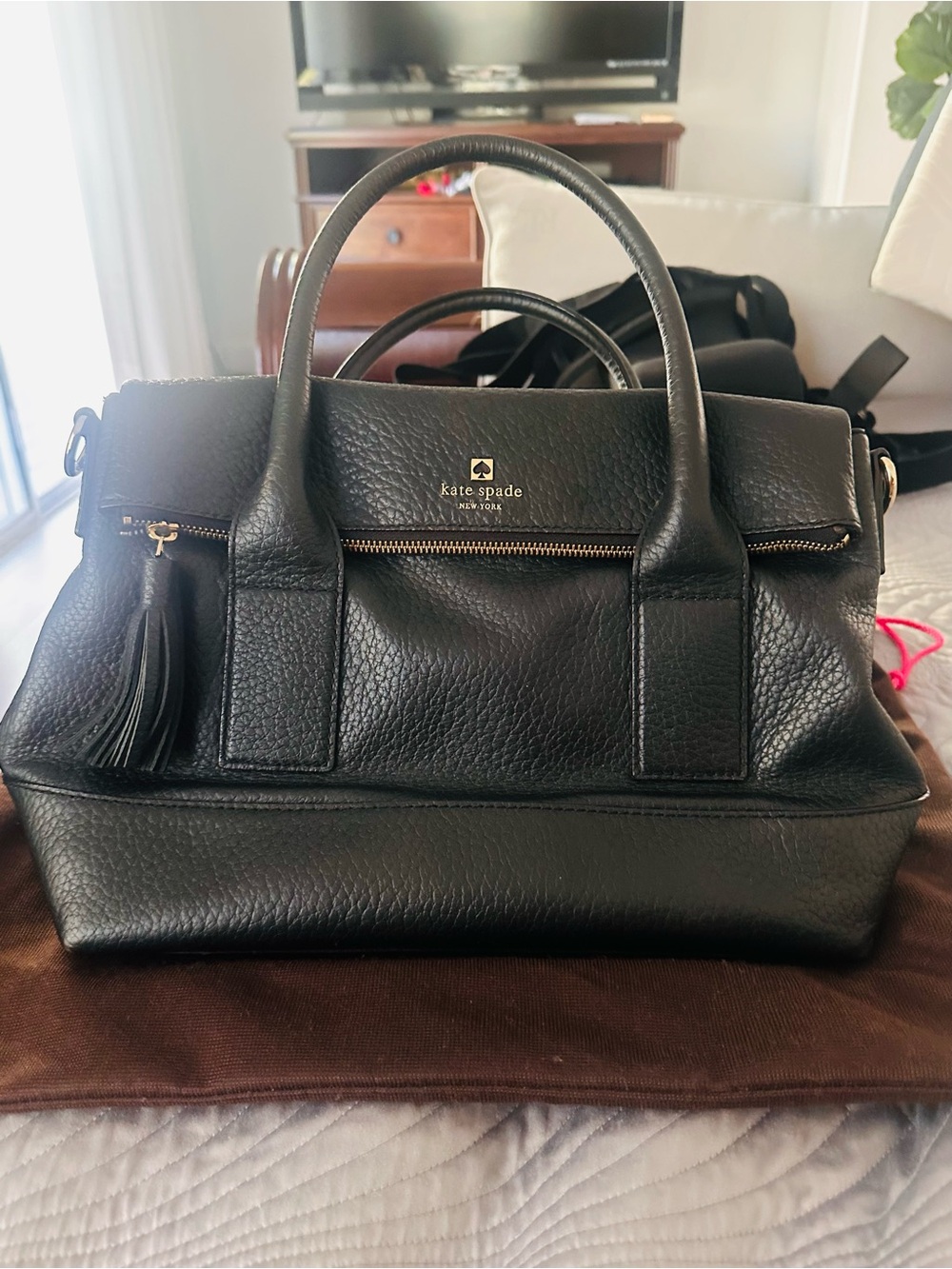 kate spade Black Pebbled Leather Satchel with Tassel - Picture 1 of 6